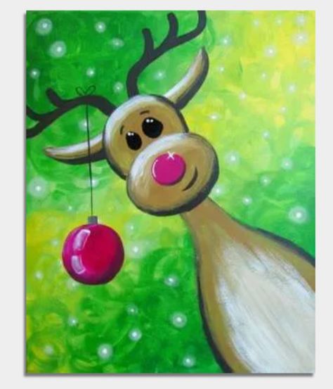 Kids Christmas Painting, Xmas Paintings, Christmas Window Painting, Christmas Rocks, Diy Christmas Paintings, Christmas Canvas Art, Christmas Paintings On Canvas, Paint Nite, Christmas Rock