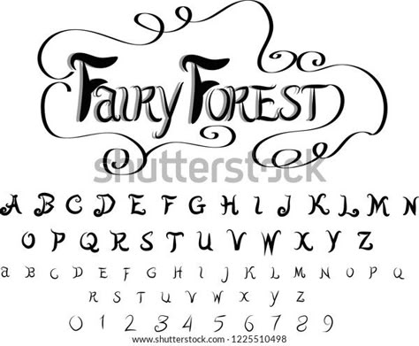 Forest Typography Design, Mystical Fonts Alphabet, Fairy Font Alphabet, Fairy Letters Alphabet, Nature Fonts Alphabet, Mystical Lettering, Fairy Handwriting, Cottagecore Font, Fantasy Fonts Alphabet