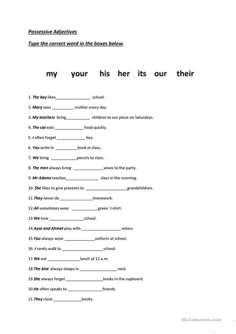 possessive adjectives - English ESL Worksheets Possessive Adjectives Worksheets, Adjectives Exercises, Personality Adjectives, Describing People, Possessive Pronoun, Possessive Adjectives, Adjective Worksheet, English Exercises, English Grammar Worksheets