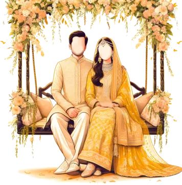 Pakistani Wedding Couple, Yellow Dress Wedding, Haldi Wedding, Cartoon Wedding Invitations, Couple Caricature, Caricature Wedding Invitations, Couple Illustration Wedding, Wedding Illustration Card, Bride And Groom Cartoon