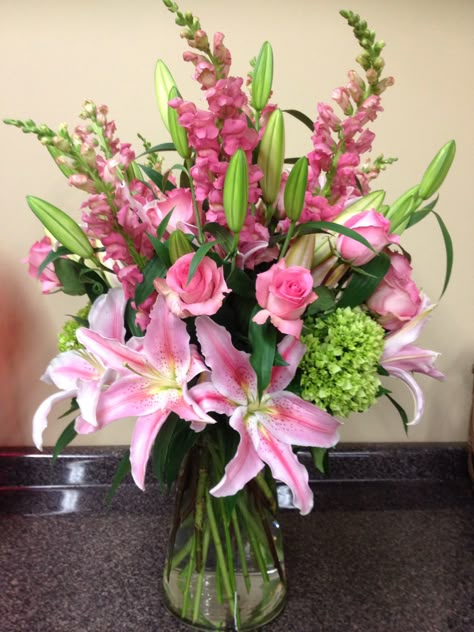 Lilly Floral Arrangements, May Floral Arrangements, Lilly Arrangements, Lily Floral Arrangements, Rose And Lily Flower Arrangements, Pink And Green Flower Arrangements, Lily Flower Arrangements, Lily And Rose Arrangement, Snap Dragon Arrangement