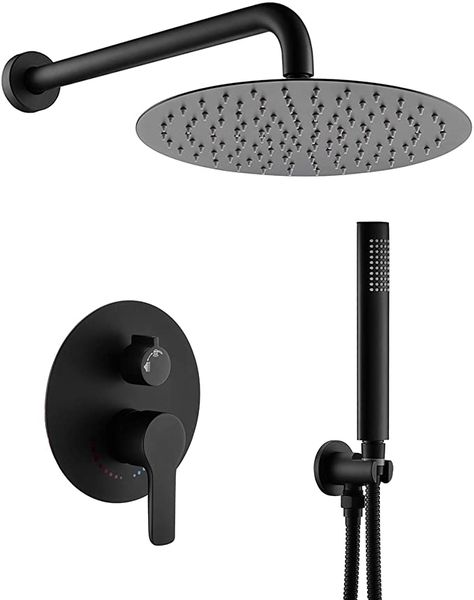 Black Hardware Bathroom, Black Shower Fixtures, Black Shower System, Shower Upgrade, Rain Shower Head With Handheld, Reece Bathroom, Black Bathroom Fixtures, Bathroom Vibes, Black Shower Faucet