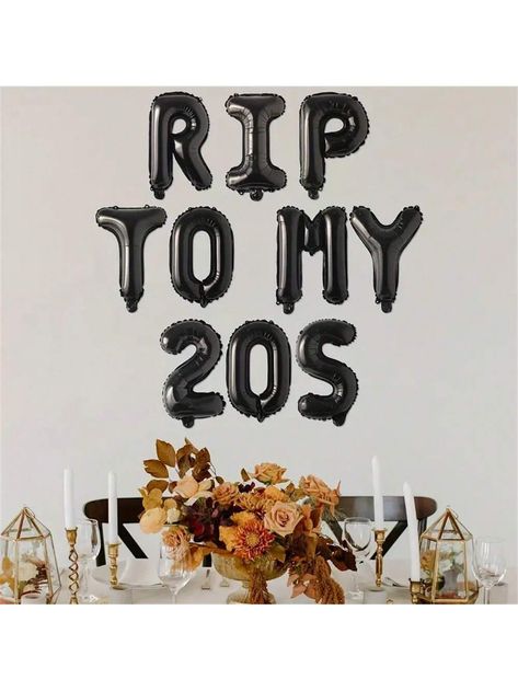 10Pcs Black  To My 20s Letter Balloons 30th Birthday Decorations For Him Her Black  To My 20s ,30TH Birthday  Party Decoration Supplies  TO MY 20S Balloon Banner Gothic Themes 30th Birthday Party DecorationI discovered amazing products on SHEIN.com, come check them out! October 30th Birthday, Themes For 30th Birthday Party For Women, Witchy 30th Birthday, 30th Birthday Black Theme, 30th Birthday Ideas For Women Decoration, Goodbye 20s 30th Birthday, 30s Birthday Party Ideas, Balloons 30th Birthday, 30th Birthday Party Women