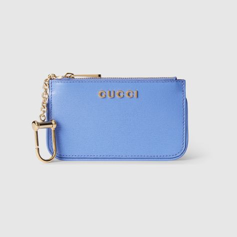 Shop the Zip key case with Gucci script in blue at GUCCI.COM. Enjoy Free Shipping and Complimentary Gift Wrapping. Preppy Bags, Key Pouch, Keychain Wallet, Gg Logo, Designer Wallets, Fall Accessories, Birthday List, Key Case, Small Accessories