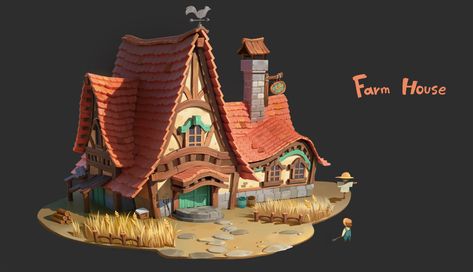 ArtStation - Farmhouse, Nara 3d Karakter, Bg Design, Cartoon House, Medieval Houses, Building Concept, Isometric Art, Building Art, Fantasy House, Game Concept Art