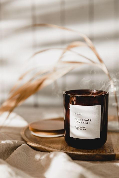 Candle Scent Aesthetic, Candle Jar Photography, Rustic Candle Photography, Bedroom Product Photography, Candle Staging Ideas, Aesthetic Candle Photography, Candles Photoshoot Ideas, Product Photography Ideas Candles, How To Photograph Candles