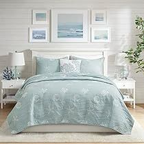 Beachy Bedroom Ideas, Calm Coastal, Beachy Bedroom, Cotton Quilt Set, Aqua Background, Harbor House, Coastal Carolina, Coverlet Bedding, Embroidered Quilts