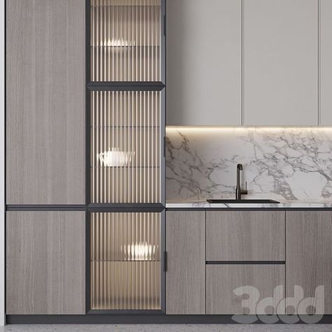 Reeded Glass Kitchen, Cupboards Design, Kitchen Decor Trends, Modern Wood Kitchen, Kitchen Cabinet Inspiration, Reeded Glass, Minimalist Kitchen Design, Modern Kitchen Cabinets, House Design Kitchen