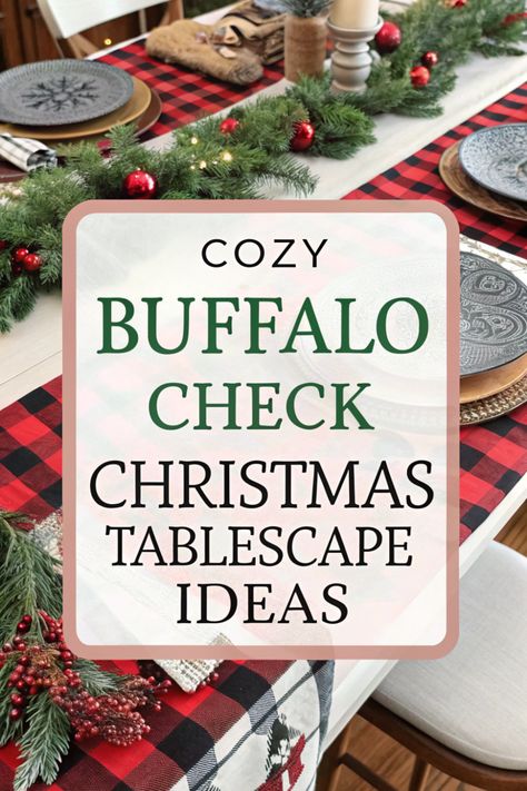 🦬 Add warmth to your holiday with a buffalo check Christmas tablescape! 🎄 Use black and white or red and black checkered patterns in linens and décor. 🌲 Incorporate natural elements like pine branches, wooden chargers, and candles. ✨ Create a comfortable and inviting atmosphere for your gatherings! �🕯️ Buffalo Plaid Table Runner Christmas, Buffalo Check Table Setting, Buffalo Check Christmas Decor, Wooden Chargers, Buffalo Plaid Table Runner, Buffalo Check Christmas, Christmas Dinner Table, Tablescape Ideas, Christmas Tablescape