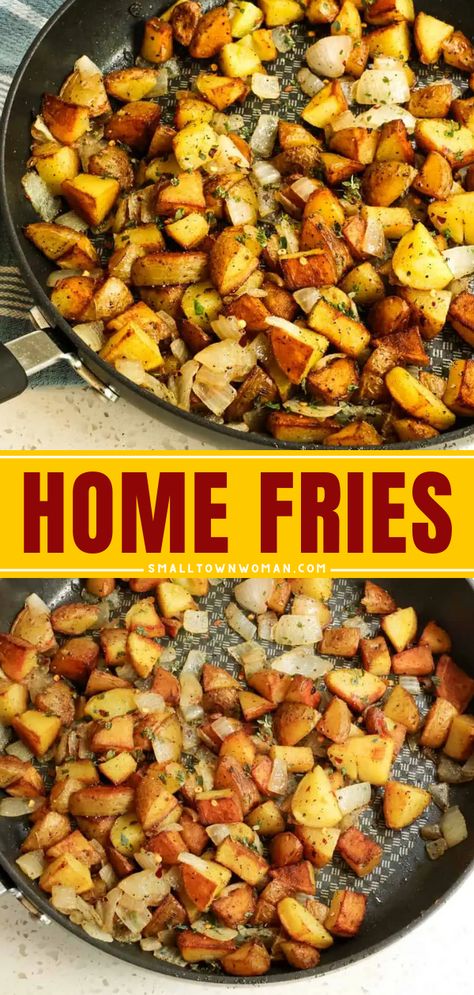 Want more recipes using potatoes? Learn how to make Home Fries! Smooth and creamy with a crispy exterior, they're one of the best potato side dishes for dinner. Pin this for later! How To Make Home Fries Potatoes, Homefries Recipe, Best Potato Side Dishes, Recipes Using Potatoes, Side Dishes For Dinner, Home Fries Recipe, Pulled Chicken Sandwiches, Small Town Woman, Food Potatoes