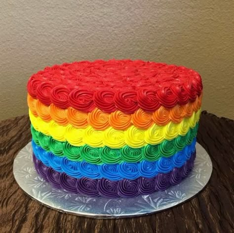 Rainbow Cake Buttercream, Rainbow Decorated Cake, Rainbow Rosette Cake, Rainbow Birthday Cake Ideas, Bright Birthday Cakes, Rainbow Cake Birthday, Buttercream Rosettes, 3 Layer Cake, Colorful Birthday Cake