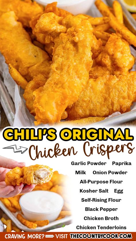 Chilis Copycat Recipes, Copycat Chili, Chicken Crispers, Chicken Crisps, Chicken Batter, Honey Mustard Recipes, Chicken Tenderloin Recipes, Cheap Meal Ideas, Simple Family Meals