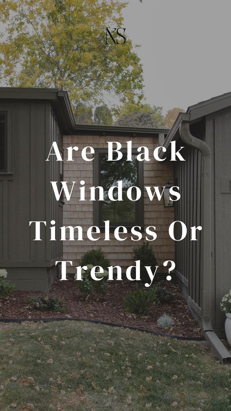 Black Houses With White Windows, Black House Black Windows, White Brick With Black Windows, Front Picture Window Ideas, Black Windows White Shutters, White Window Frames Interiors, Painting Inside Window Trim Black, Paint Window Trim Black Exterior Houses, Kitchen Black Window Frame