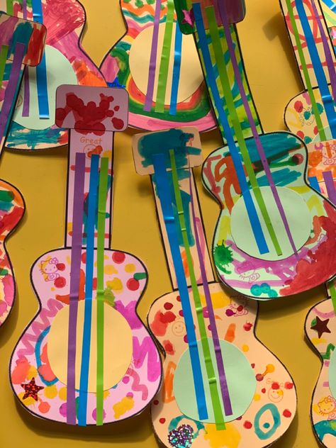 Music Day Crafts For Kids, Guitar Preschool Craft, Music Crafts For Kindergarten, Music Projects For Preschoolers, Music Instrument Activities Preschool, Musical Crafts For Preschoolers, Mexican Guitar Craft, Musician Activities Preschool, Music Theme Preschool Crafts