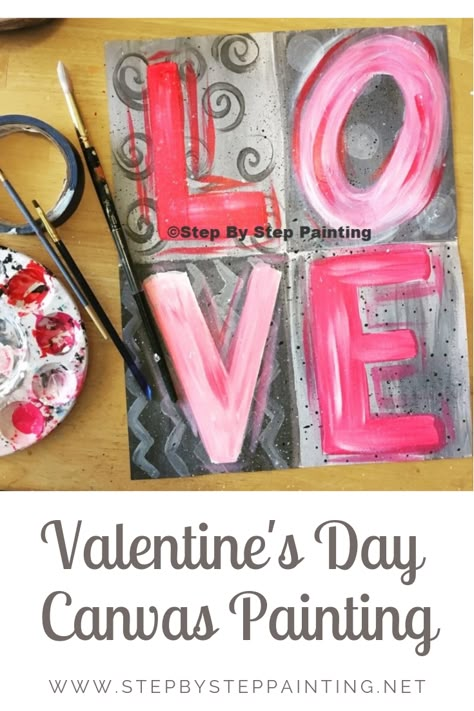 How To Paint LOVE Canvas Art Description: I am so excited to present to you Paint Party Ideas, Paint Nite, Painted Hearts, Kids Canvas, Easy Canvas Painting, Easy Canvas, Valentines Crafts, Painting Party, Love Canvas