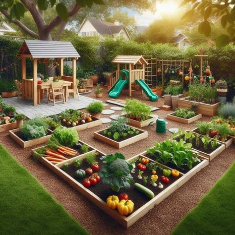 36 Fun and Creative Outdoor Kids Play Area Ideas for Your Backyard » HomeDecorFull Garden With Playground, Backyard Inspiration Kids, Sensory Play Outdoors, Garden And Play Area, Small Yard Kids Play Area, Kid Friendly Landscaping, Front Yard Play Area, Montessori Outdoor Environment, Kids Play Area Garden