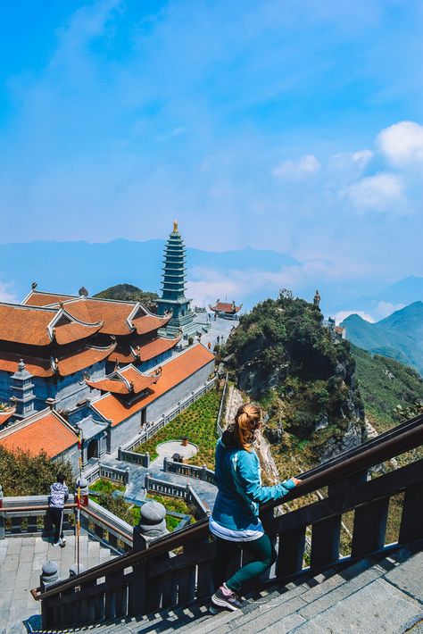 Admiring the views from Fansipan Peak in Sapa, Vietnam Fansipan Vietnam, Sa Pa Vietnam, Vietnam Vacation, Giant Buddha, Vietnam Itinerary, Sapa Vietnam, Glass Bridge, Travel Captions, Sa Pa