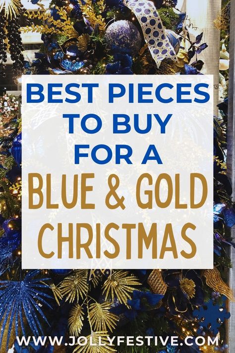 Discover the ultimate holiday décor secret with our gold and blue Christmas ideas! We've gathered the best inspiration for a festive and elegant Christmas atmosphere in your home. Learn how to mix and match textures, colours, and patterns to create a breath-taking ambiance that will leave your guests in awe. Follow our expert advice and make your Christmas truly special this year! Blue Gold And Green Christmas Tree, Navy And Gold Christmas Tree Decorations, Dark Blue And Gold Christmas Decor, Navy Gold Christmas Decor, Blue And Yellow Christmas Decor, Royal Blue And Gold Christmas Decor, Silver Gold And Blue Christmas Tree, Blue White And Gold Christmas Decor, Navy Blue And Rose Gold Christmas Tree