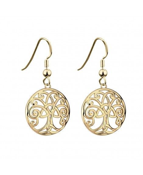 Irish Earrings Tree of Life Gold Plated Made in Ireland - CN116DCSLDJ   #DropDangle #Earrings # #Drop #& #Dangle Irish Earrings, Tree Of Life Earrings, Celtic Earrings, Celtic Tree, Earring Tree, Jewelry Tree, Sterling Silver Dangle Earrings, Emerald Jewelry, Bar Earrings