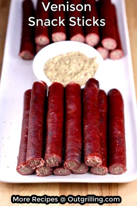 Snack Sticks Recipe, Venison Snack Stick Recipe, Lean Protein Snacks, Beef Snack Stick Recipe, Venison Snack Sticks, Snack Stick Recipe, Venison Sausage Recipes, Snack Recipe Ideas, Venison Sausage