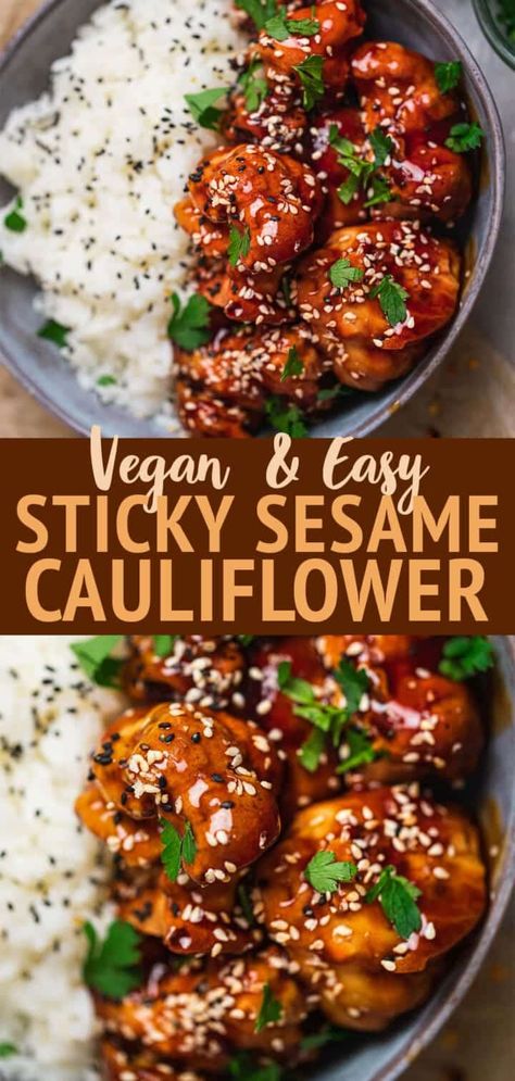 Vegan 3 Course Dinner, Vegetarian Christmas Recipes Main Dishes, Appetizer Vegan, Sesame Cauliflower, Easy Main Course Recipes, Sticky Sesame Cauliflower, Vegan Cauliflower Recipes, Crispy Cauliflower, Vegan Main Course