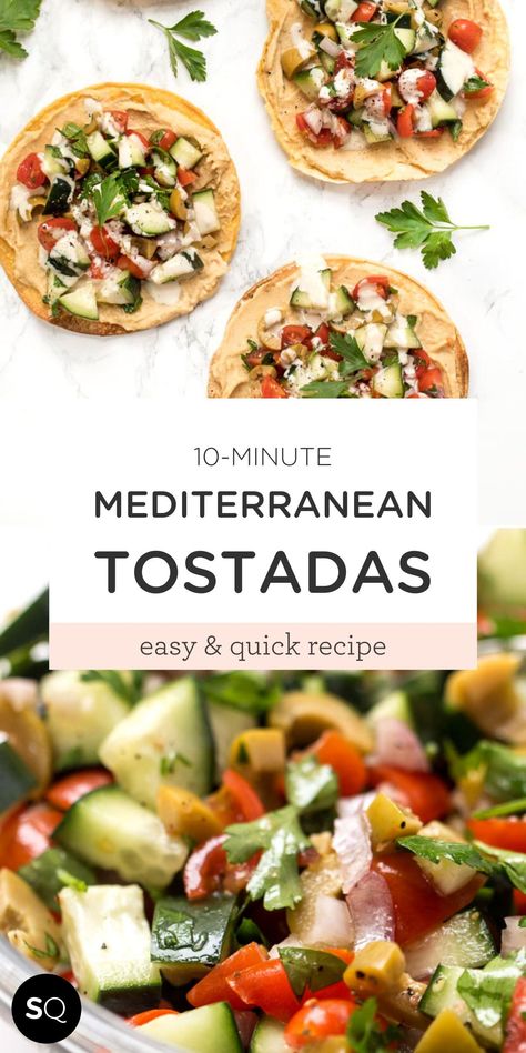 Mediterranean Diet Vegan Recipes, Mediterranean Tacos Recipes, Medditeranean Diet Lunch Ideas, Vegetarian Tostada Recipes, Mediterranean Diet Tacos, Mediterranean Diet Easy Lunch, Medditeranean Diet Food Recipes, Gluten Free Mediterranean Diet Recipes, Easy Mediterranean Diet Recipes Simple