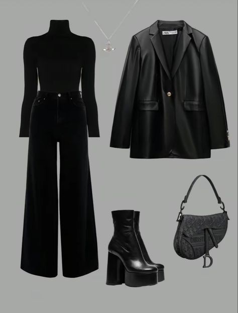 Susie Glass Outfits, Mafia Inspired Outfits, Outfits Modernos, Black Outfit Aesthetic, Full Black Outfit, 00s Mode, Everyday Fashion Outfits, Black Clothing, Black Image