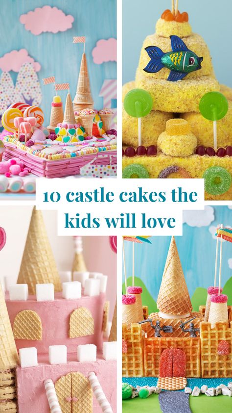 Castle Birthday Cakes Easy, Cake Castle Princess, Easy Princess Castle Cake, Diy Princess Castle Cake, Candy Castle Cake, How To Make A Castle Cake, Diy Castle Cake, Castle Cakes For Girls Birthday, Simple Castle Cake