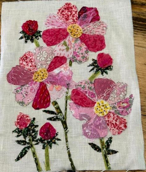 Fabric Collage Ideas, Patch Work Designs, Boho Applique, Patchwork Flowers, Patchwork Applique, Appliqué Designs, Patchwork Embroidery, Scrap Fabric Crafts, Scrappy Quilt Patterns