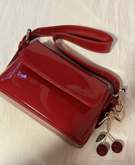 Red Bag Outfit, Cherry Charm, My Style Bags, Aesthetic Bags, Painted Tote, Dark Feminine Aesthetic, Girly Bags, Red Bag, Red Purses