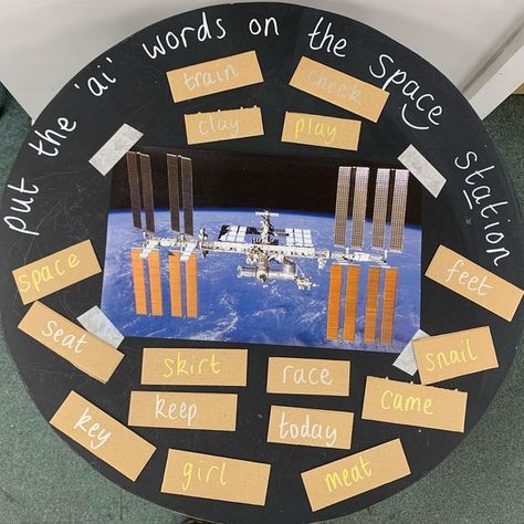 @life_of_miss_bee_ks1 on Instagram: "A super simple phonics enhancement. 🌍 read the words and put them on the space station if they have an ‘ai’ sound in. #ks1phonics #ks1 #ks1teacher #year1phonics #ks1continuousprovision #ks1enhancedprovision #teachersofinstagram" Continuous Provision Year 1, Continuous Provision, Eyfs Activities, Word Bank, Phonics Activities, Year 1, Space Theme, Space Station, Super Simple