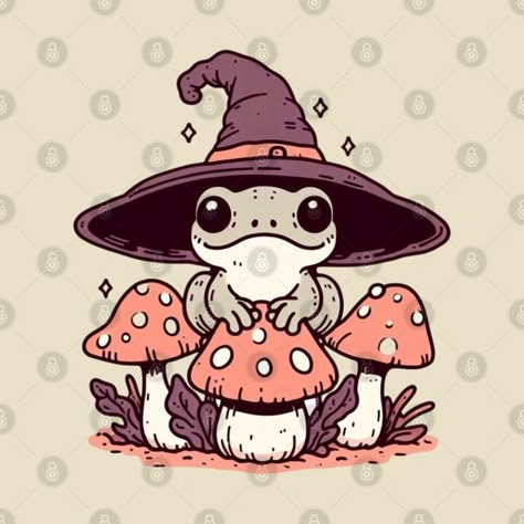 Cool Witchy Drawings, Frog Embroidery Designs, Witchy Mushroom Tattoo, Witch Frog Tattoo, Witchy Frog Tattoo, Frog And Mushroom Drawing, Mushroom Frog Drawing, Frog Mushroom Drawing, Mushroom Frog Tattoo