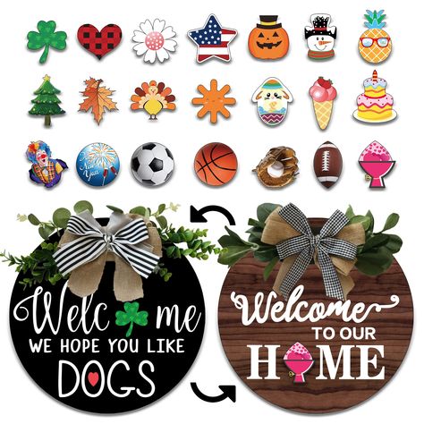 Holiday Icons, Welcome Door Sign, Sign For Front Door, Welcome Home Signs, Decorative Plants, Welcome Door Signs, Holiday Icon, Front Door Signs, Different Holidays