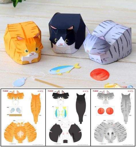 Paper Figure Template Cat, Cat Paper Craft Template, Paperized Cat, Papercraft Cat Template, Origami Printables Templates, Paper Figures Papercraft, How To Make A Paper Cat, 3d Paper Templates, Paper Craft Printable Templates