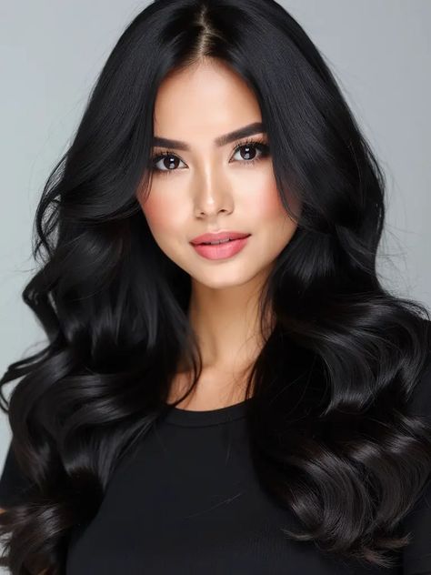 Beautiful Black Hair Color Ideas to Inspire You - Style US Ombre Black Hair, Glossy Black Hair, Black Hair Asian, Black Hair Color Ideas, Deep Black Hair, Soft Black Hair, Chestnut Highlights, Cascading Curls, Hair Color Idea