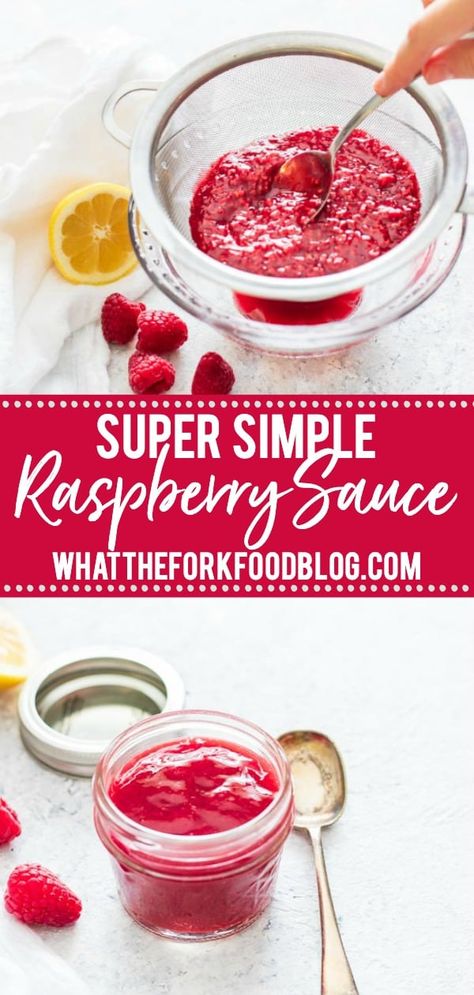 This simple raspberry sauce recipe calls for just 5 ingredients and is naturally gluten free. Make this raspberry sauce for cheesecake, serve it over vanilla ice cream, pour it on pancakes, waffles, or scones - the possibilities are endless. This is a small batch recipe but it can easily be doubled or tripled. Raspberry sauce is such a versatile recipe to have on hand and it can be served warm or cold. Recipe from @whattheforkblog - visit whattheforkfoodblog.com for more gluten free desserts! Raspberry Sauce For Cheesecake, Sauce For Cheesecake, Gluten Free Fruit Desserts, Raspberry Sauce Recipe, What The Fork, Gluten Free Waffles, Gluten Free Recipes For Breakfast, Raspberry Sauce, Delicious Gluten Free Recipes