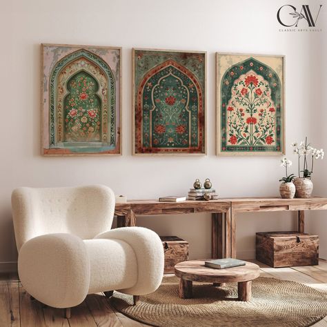 Classical Wall Art, Middle East Home Decor, Art And Interior Design, South Asian Living Room Decor, Morrocan Wall Art, Arched Wall Art, Earthy Boho Dining Room, Bedroom Art Wall Ideas, Modern Middle Eastern Interior Design