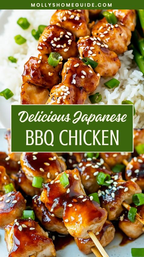 Indulge in the savory flavors of Japanese BBQ Chicken with this easy and delicious recipe. Tender chicken marinated in a savory blend of soy sauce, mirin, ginger, and garlic, then grilled to perfection. This dish is perfect for a weeknight meal or weekend BBQ with friends and family. Add some steamed rice and crunchy Asian slaw on the side for a complete and satisfying meal that will leave everyone asking for seconds. Easy Japanese Chicken Recipes, Japanese Bbq Chicken, Asian Food Chicken, Crunchy Asian Slaw, Japanese Chicken Wings, Japanese Bbq Sauce, Yakitori Skewers, Barbecue Sauce Chicken, Bbq Chicken Recipe