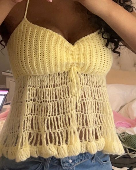 pink or yellow? 💗💛 The tutorial for this crochet babydoll top is finally posted on my YouTube channel, linked in my b!o 💕 For everyone who’s been waiting: thank you so so so much for your patience! I really can’t wait to see you all make it ��🫶🏾 #crochet #crocheting #knit #knitting #crochetdesigner #yarn #fashiondesigner #machineknitting #handmade Crochet Babydoll Top, Crochet Top Pattern Free, Top Pattern Free, Crochet Babydoll, Crochet Shirts, Crochet Blouses, Crochet Gift Ideas, Granny Square Crochet Patterns Free, Crochet Gift