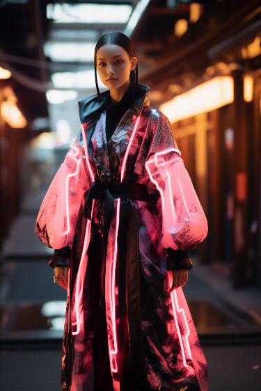 Cybernetic Kimono Fusion: Traditional Meets Futuristic in Japanese Fashion Japanese Fashion Dress, Cyberpunk Elements, Sci Fi Fashion, English Fashion, Classic Clothing, Past And Future, Cyberpunk Aesthetic, Cyberpunk Fashion, Good Manners