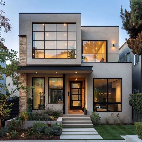 Townhouses Modern, 200 Gaj House Design, Minimalist Exterior Design, Small Modern House Design, Exterior House Design Ideas, Small Modern House Exterior, Home Facade, Minimalist Exterior, Exterior House Design