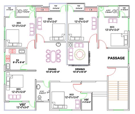 2000 sq ft floor plan and one-story house for the village area. The total area of land is 2100 sq ft in dimension (50 feet X 42 feet) 2000 Sq Feet House Plans, 2100 Sq Ft House Plans, Village House Plan, House Design Traditional, 40x60 House Plans, 3 Bedroom Home Floor Plans, 6 Bedroom House Plans, North Facing House, Bedroom Decor Gray Walls