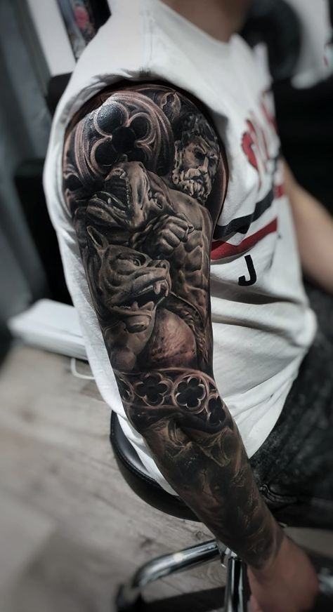 Cerberus Tattoo, Long Socks Outfit, Greek God Tattoo, Atlas Tattoo, God Tattoo, Greece Mythology, History Tattoos, Socks Outfit, God Tattoos