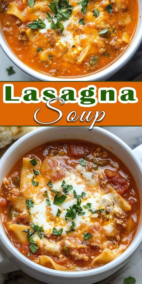 Craving all the flavors of classic lasagna but in a cozy, hearty soup? This Lasagna Soup recipe brings rich tomato broth, savory ground beef, gooey melted cheese, and tender pasta into one pot for an irresistible dinner the whole family will love! It’s the ultimate comfort food for chilly nights and is ready in under 30 minutes! Top it with fresh basil and a sprinkle of parmesan for extra flavor. 🍅🧀🍲 #LasagnaSoup #ComfortFood #EasyDinner #OnePotMeals #SoupRecipe #FamilyDinner 🍝✨ Beef Lasagna Soup, Lasagna Soup Instant Pot, Ground Beef Lasagna, Soup Recipe Instant Pot, Instant Pot Healthy, Beef Lasagna, Recipe Instant Pot, Soup Instant Pot, Lasagna Soup Recipe