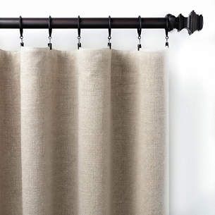 Stone Washed Linen Natural Curtain Panel Linen Curtains Black Rod, Linen Drapery Panels, Natural Curtains, Linen Curtain Panels, Curtain Rod Hardware, Linen Drapery, Annie Selke, Simple Curtains, Curtain Clips