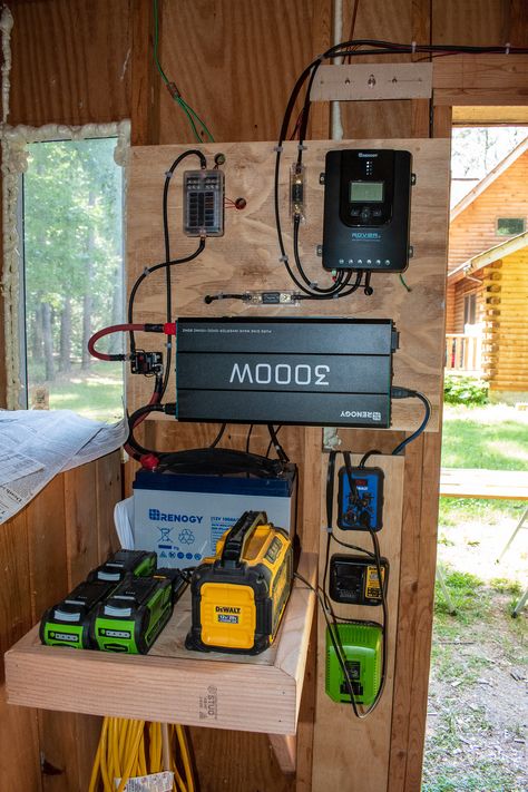 I turned my woodshop into a personal solar farm. | Southern Fried Science Solar Powered Shed, Shed Solar Power Diy, Solar Power Set Up, Diy Portable Solar Power Station, Solar Power Station, Solar Power Energy, Portable Solar Generator Wiring Diagram, Solar Farm, Homestead Farm