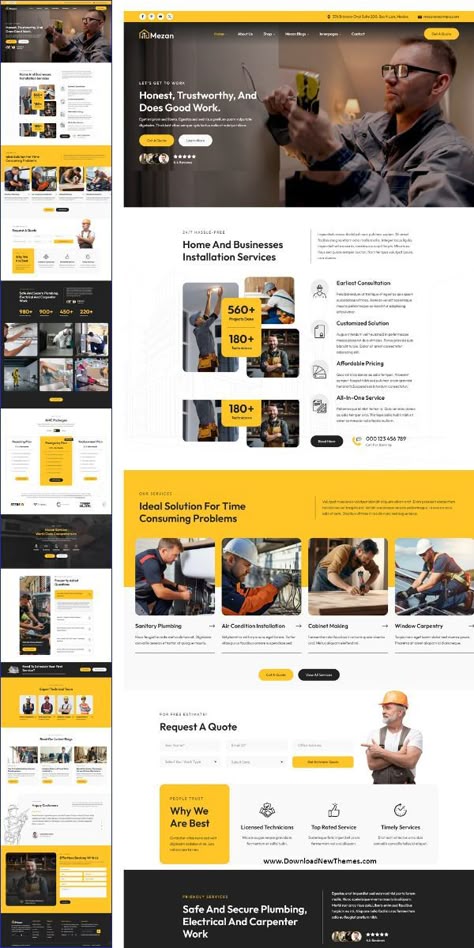 Mezon - Plumber, Handyman Services WordPress Theme is a clean, elegant and modern design responsive premium WordPress theme for plumbing services, electrical work, carpentry company, home repair business, building and furniture refurbishment consulting, windows & door installation, air conditioning, AC service, Cleaning services and all kinds of home maintenance business or service companies professional website. It comes with 3 different homepage layouts, 17+ pre-built inner pages and tons of amazing features to download now & live preview click on image 🡵 demo: homepage 1 .#wordpress #webdesign #websitedesign #wordpresswebsite #wordpressdesign #wordpressblog #wordpressplugins Maintenance Website Design, Website Design Ideas Business, Website Design For Business, Company Profile Website Design, Electrical Website Design, Electric Website Design, Services Website Page, Handyman Website Design, Carpentry Website Design