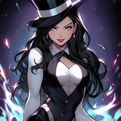 Dc Women Art, Dc Zatanna Fanart, Female Magician Art, Dc Comics Zatanna, Dc Women Characters, Zattana Dc, Zatanna Dc Comics Art, Zatanna Fanart, Magia Dc