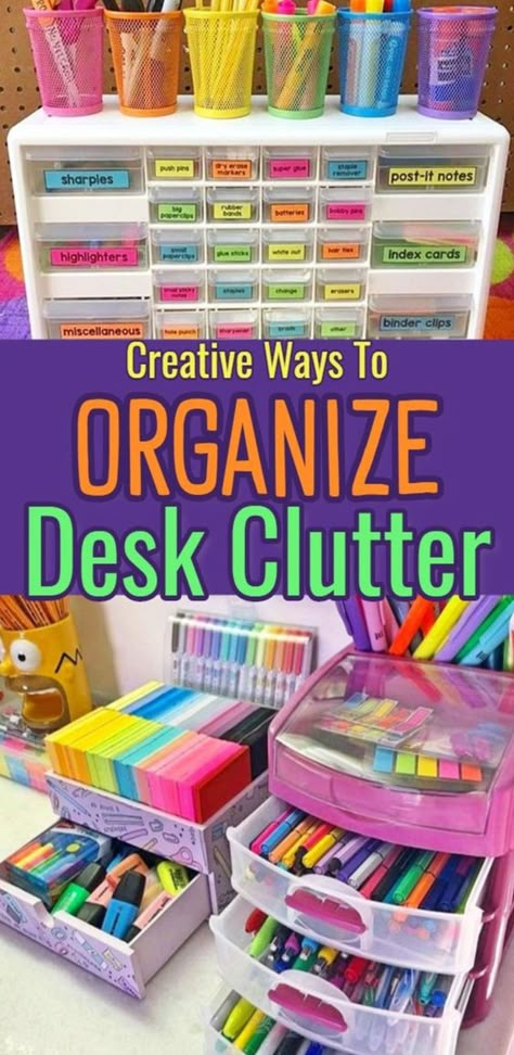 home organization hacks decluttering ideas to declutter and organize desk clutter Bedroom Desk Organization, Diy Desk Organization, Kids Desk Organization, Organize Desk, Desk Organization Tips, Diy Desk Accessories, Craft Room Desk, Organized Desk, Desk Clutter