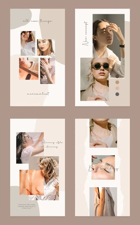 Instagram Story Templates. Size: 1080 x 1920 and 1500 x 1500 Instagram Lookbook Layout, Instagram Fashion Layout, Photo Layout Design Templates, Layout Design Instagram Stories, Instagram Story Layout Template, Layout Story Instagram, Lookbook Layout Design, Layout Design Instagram, Photo Layout Design